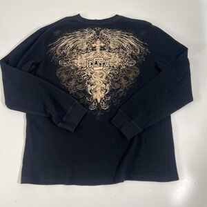 MMA Elite Thermal Shirt Mens XL Black Long‎ Sleeve Crest Graphic MMA Waffle Knit